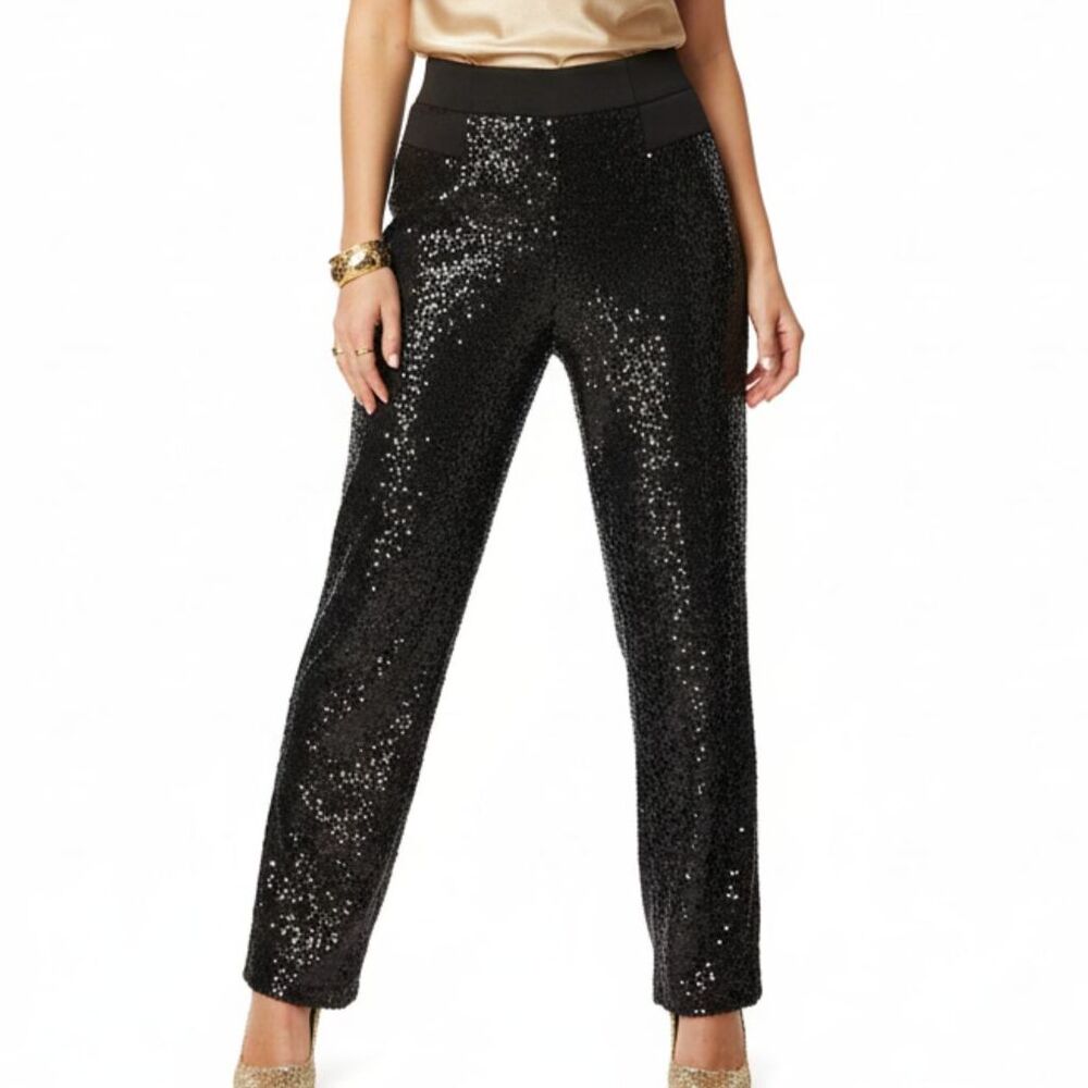 Do & Be Black Sequins Evening Full Length Trouser Pants L